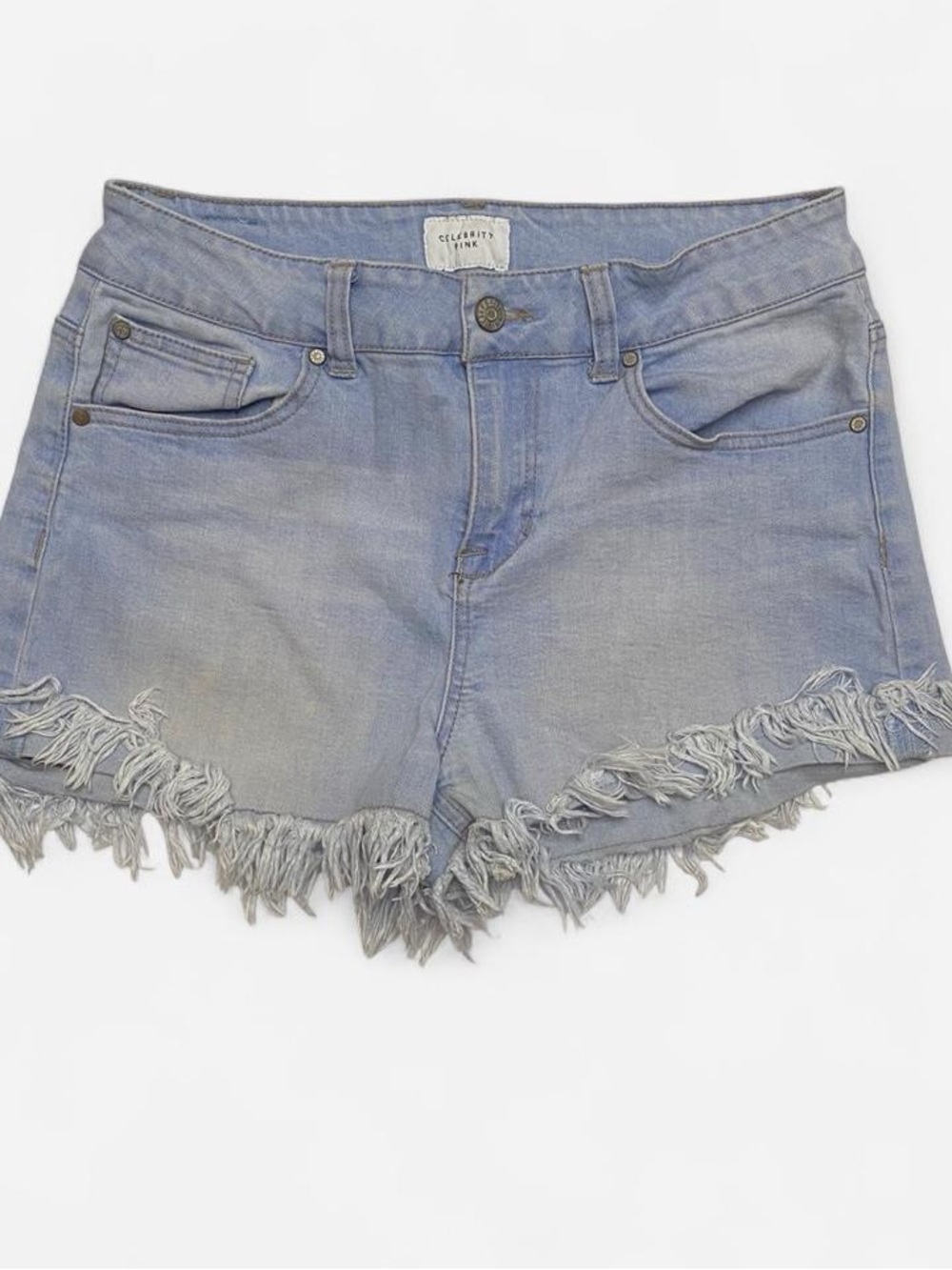 Celebrity Pink Light Blue Frayed Hem Denim Shorts